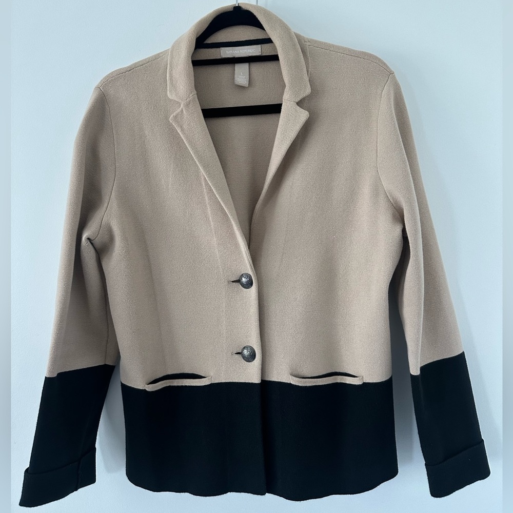 Banana Republic Blazer jacket cotton two tone Navy - Tan Size L Spandex . NWOT
